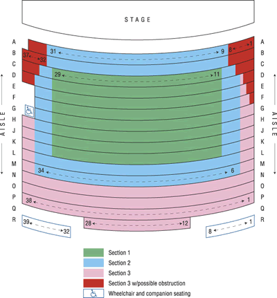 Map of seating sections; please contact the performing arts center for more info